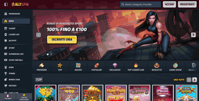 Allyspin: bonus senza deposito al casinò straniero