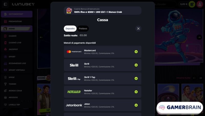Lunubet metodi pagamento casino non AAMS con PayPal