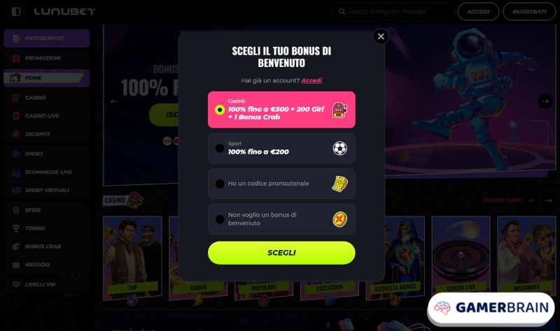 Lunubet registrati casinon non AAMS 50 eur bonus senza deposito