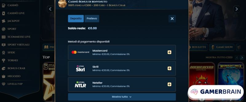 WonderLuck casino Bonus Crab deposito IT